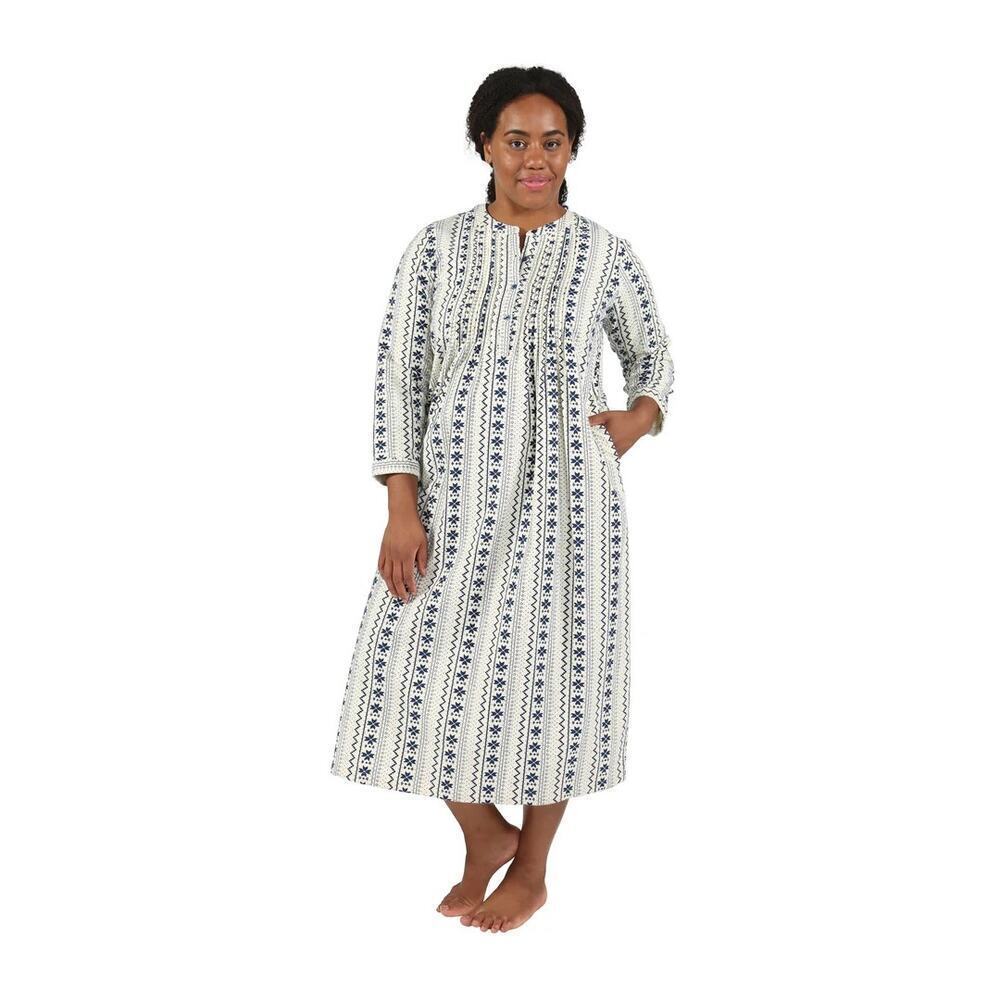 La Cera Women's White Blue Printed Release Pleats Flannel Nightgown Size 1X